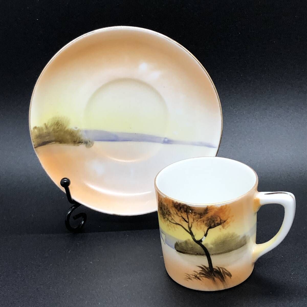 オールドノリタケ 夕暮 湖畔風景 デミタス カップ＆ソーサー マルキ印