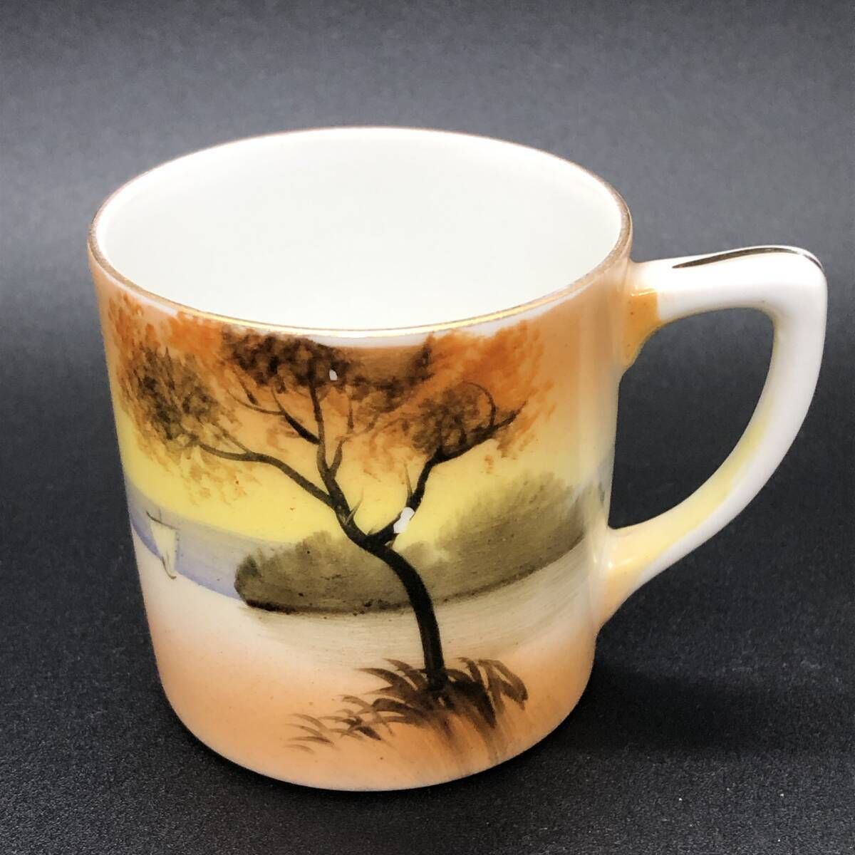 オールドノリタケ 夕暮 湖畔風景 デミタス カップ＆ソーサー マルキ印