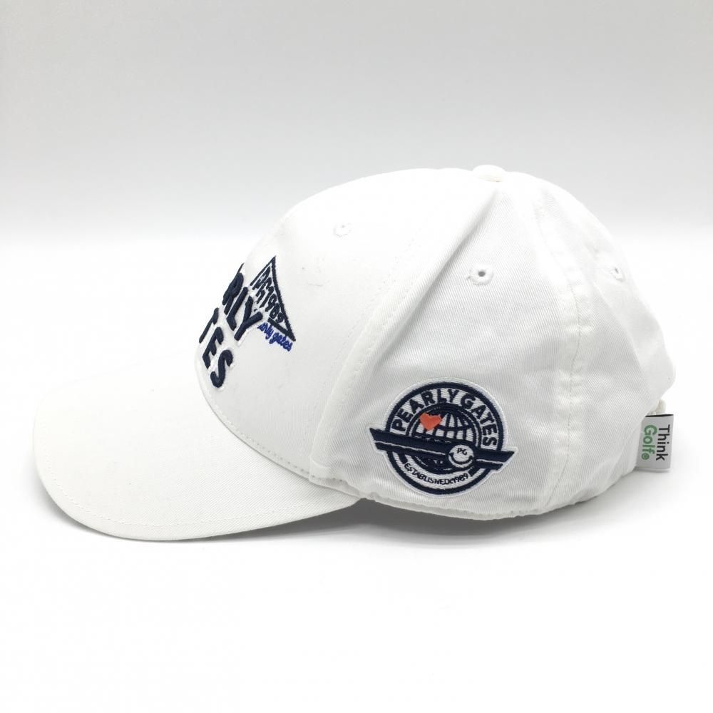美品】パーリーゲイツ キャップ 白 ロゴ刺しゅう 汗取りパッド付 FR 