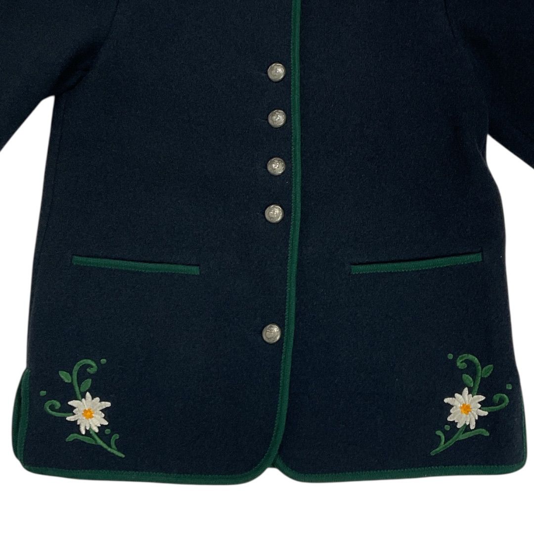 古着 刺繍入り チロリアンジャケット 38サイズ ネイビー オーストリア