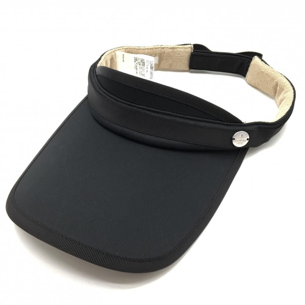 美品】ランバンスポール サンバイザー 黒 テープライン バックリボン