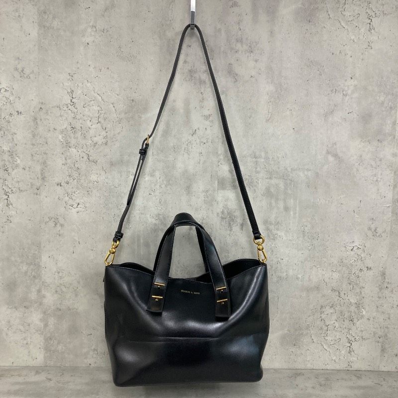 レディース CHARLES & KEITH ダブルハンドルスラウチーバッグ 黒