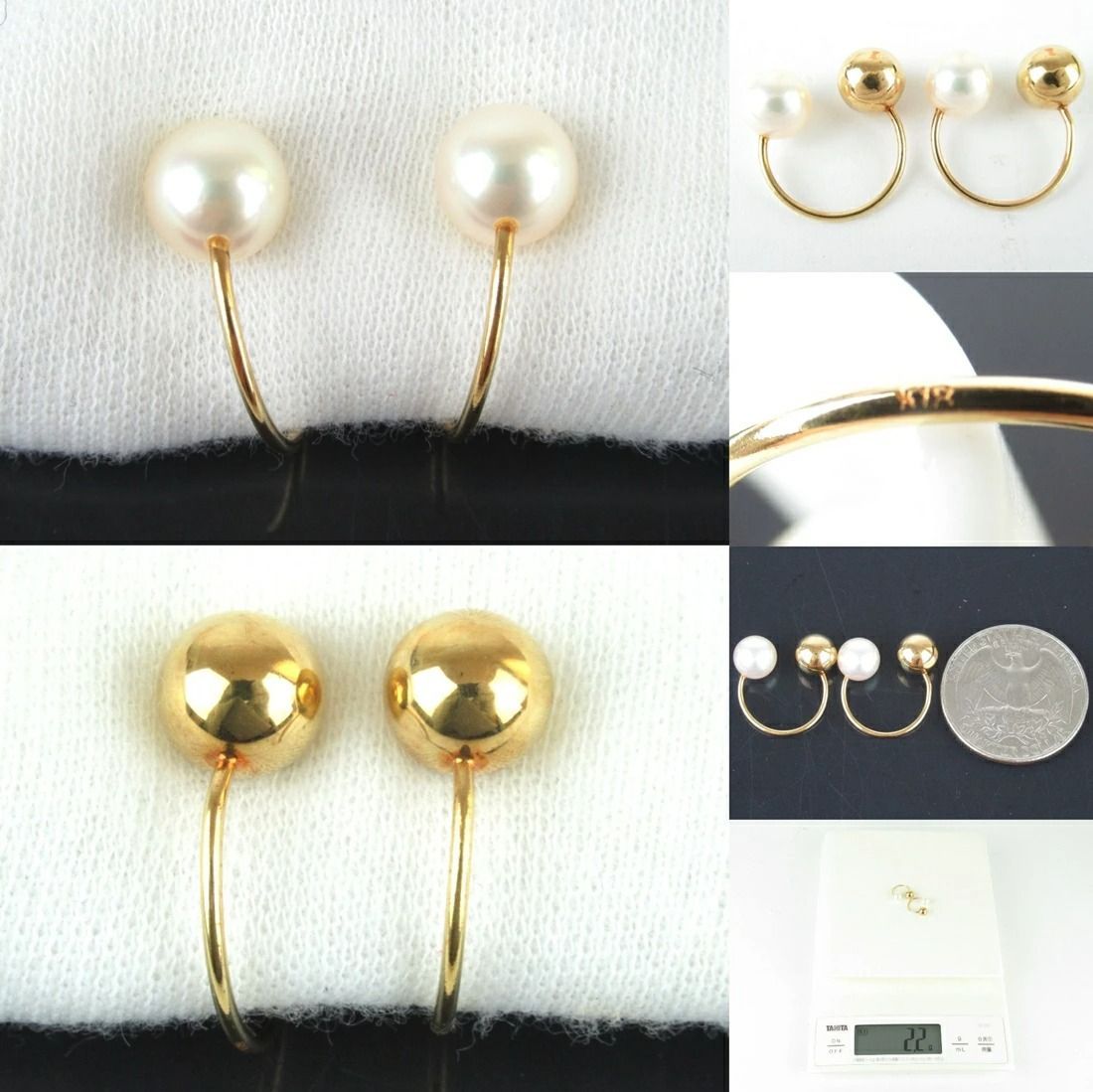 K18 7mmパール C型フープイヤリング ノンホールピアス 2WAY