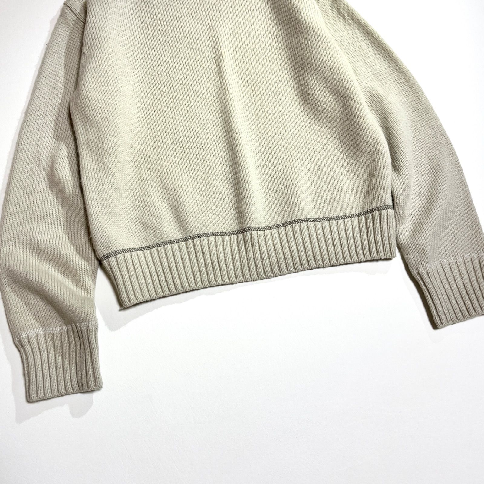 cY84 MHL. マーガレットハウエル ステッチ 刺繍 クルーネック ニット セーター ライトソフトウールニット ウール 毛 ベージュ エムエイチエル MARGARET HOWELL 定価24,200円 cY84 MHL. マーガレットハウエル ステッチ 刺繍 クルーネック ニット