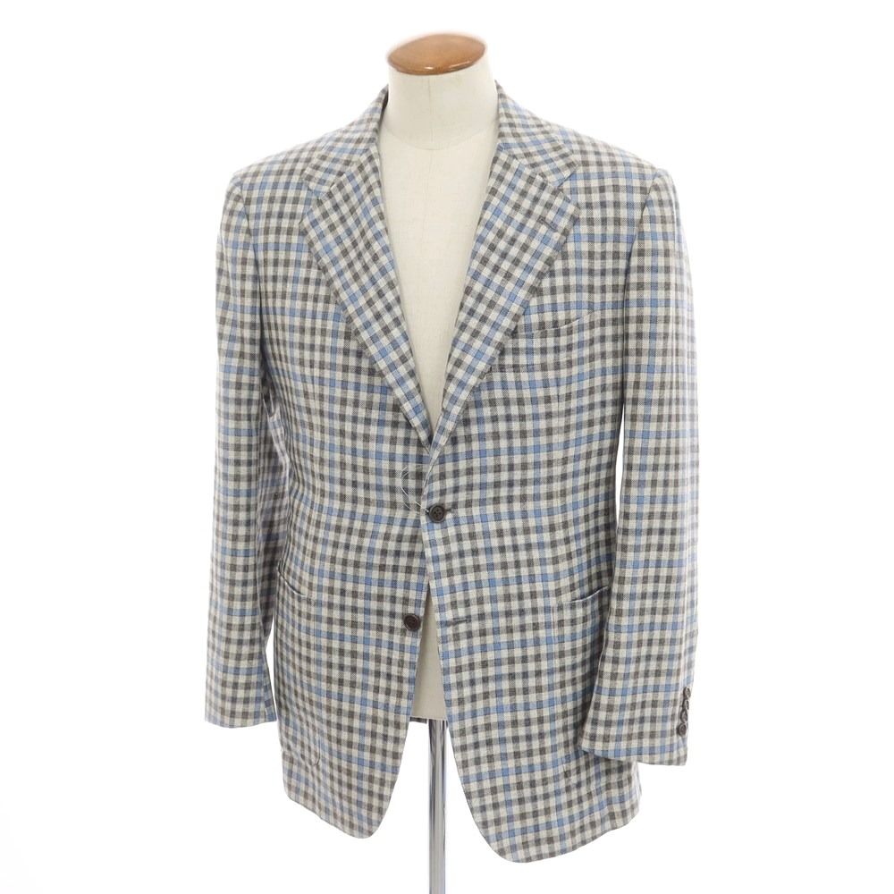 キートン Kiton カシミヤリネンシルク チェック テーラードジャケット 