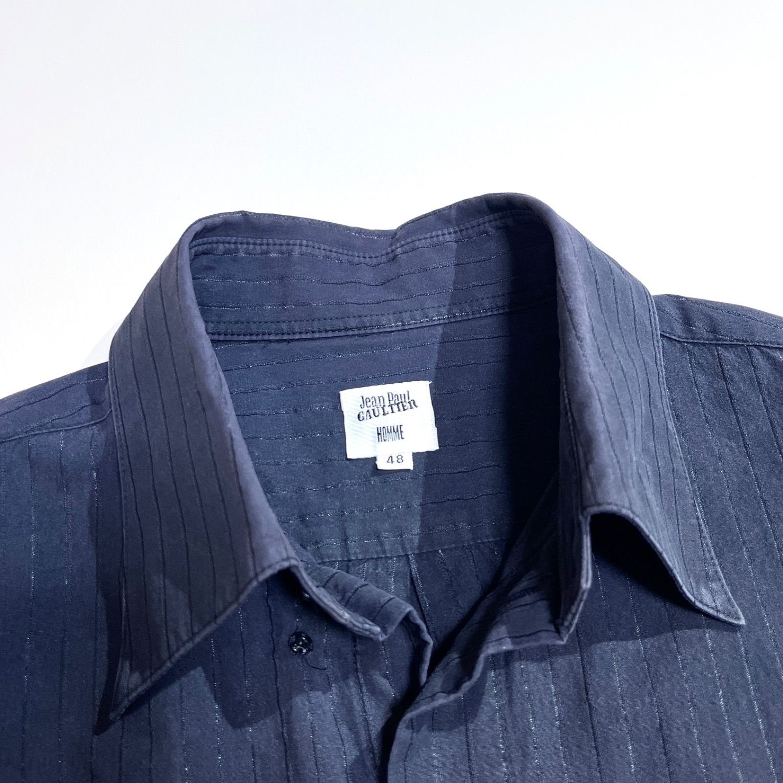 cY79 Jean Paul Gaultier HOMME 長袖 ストライプ シャツ ボタンダウン