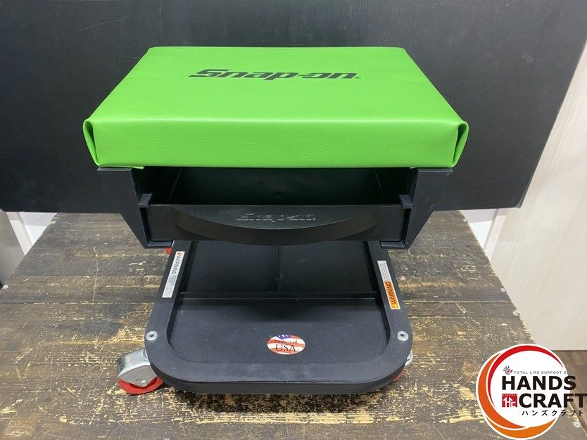 【久留米】【引き取り限定】【中古品】Snap-on スナップオン JCW80AG シートクリーパー 作業椅子 ワークチェア 引き出し付 キャスター付 グリーン 緑　◆本体サイズ…幅362×奥行483×高さ381mm ○【品】Snap-on スナップオン JCW80AG シートクリーパー 作業椅子