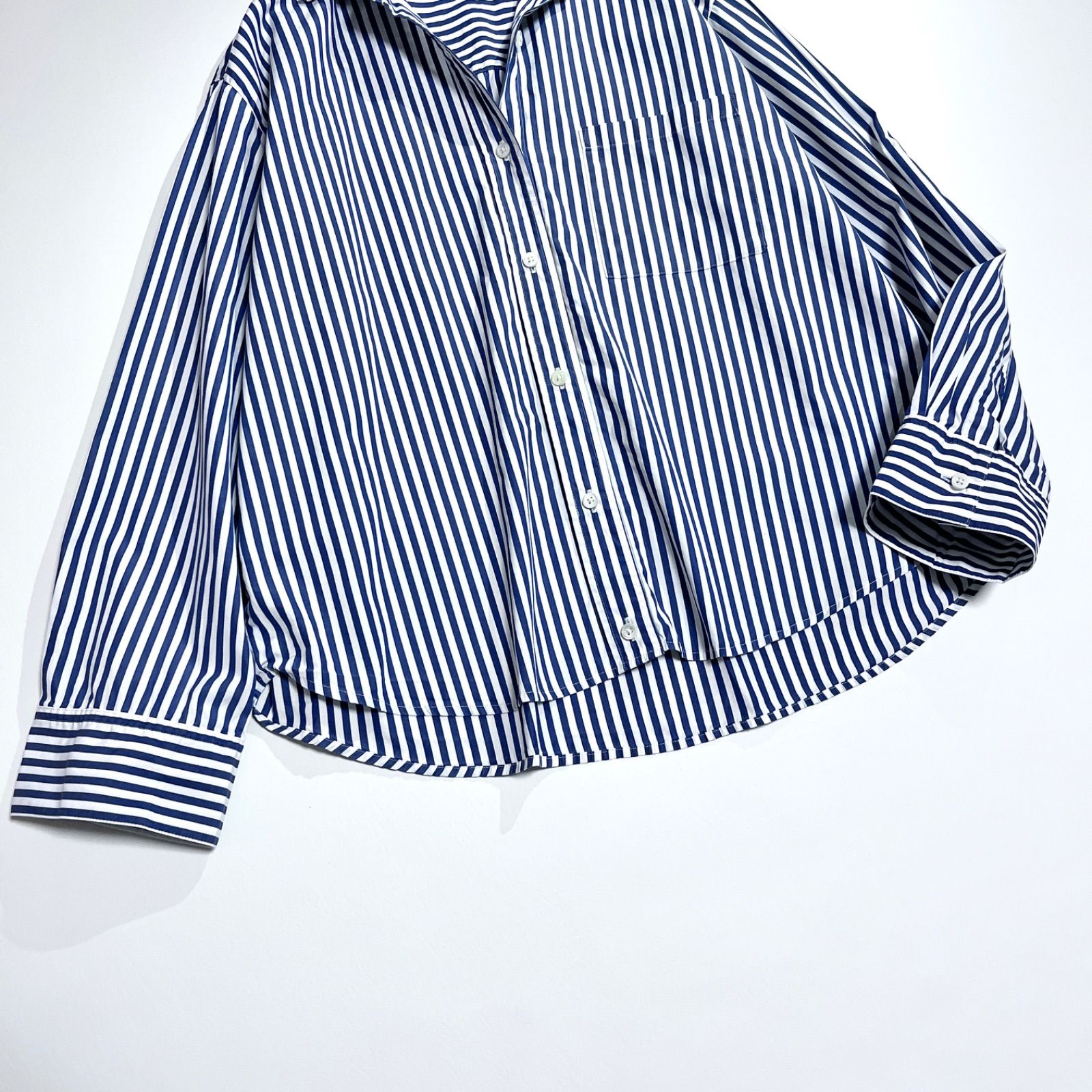 cY76 EVERYDAY I LIKE. ストライプシャツ 長袖 ストライプドシャツ 青