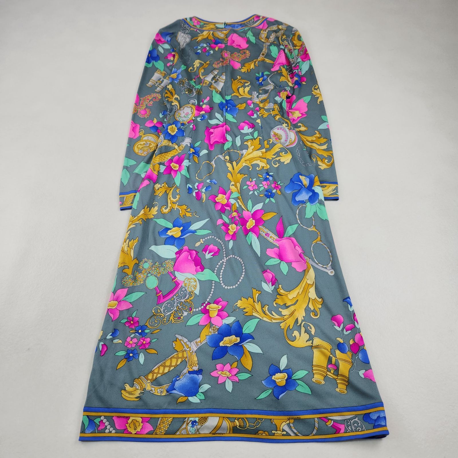 LEONARD ロングワンピース 巻きスカート シルク100 花柄 13 XL相当