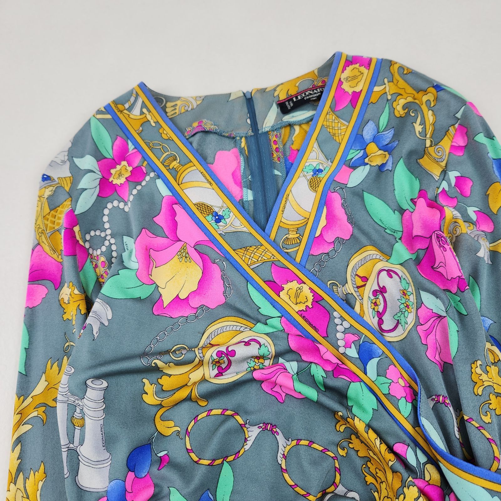 LEONARD ロングワンピース 巻きスカート シルク100 花柄 13 XL相当