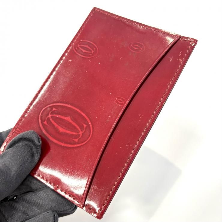 Cartier 赤のレザーケース（残り1点） CARTIER レザーカードケース パスケース ボルドー 鑑定済み 正規品