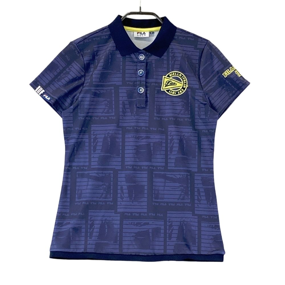 サイズ：M FILA GOLF フィラゴルフ 半袖ポロシャツ 総柄 ネイビー系