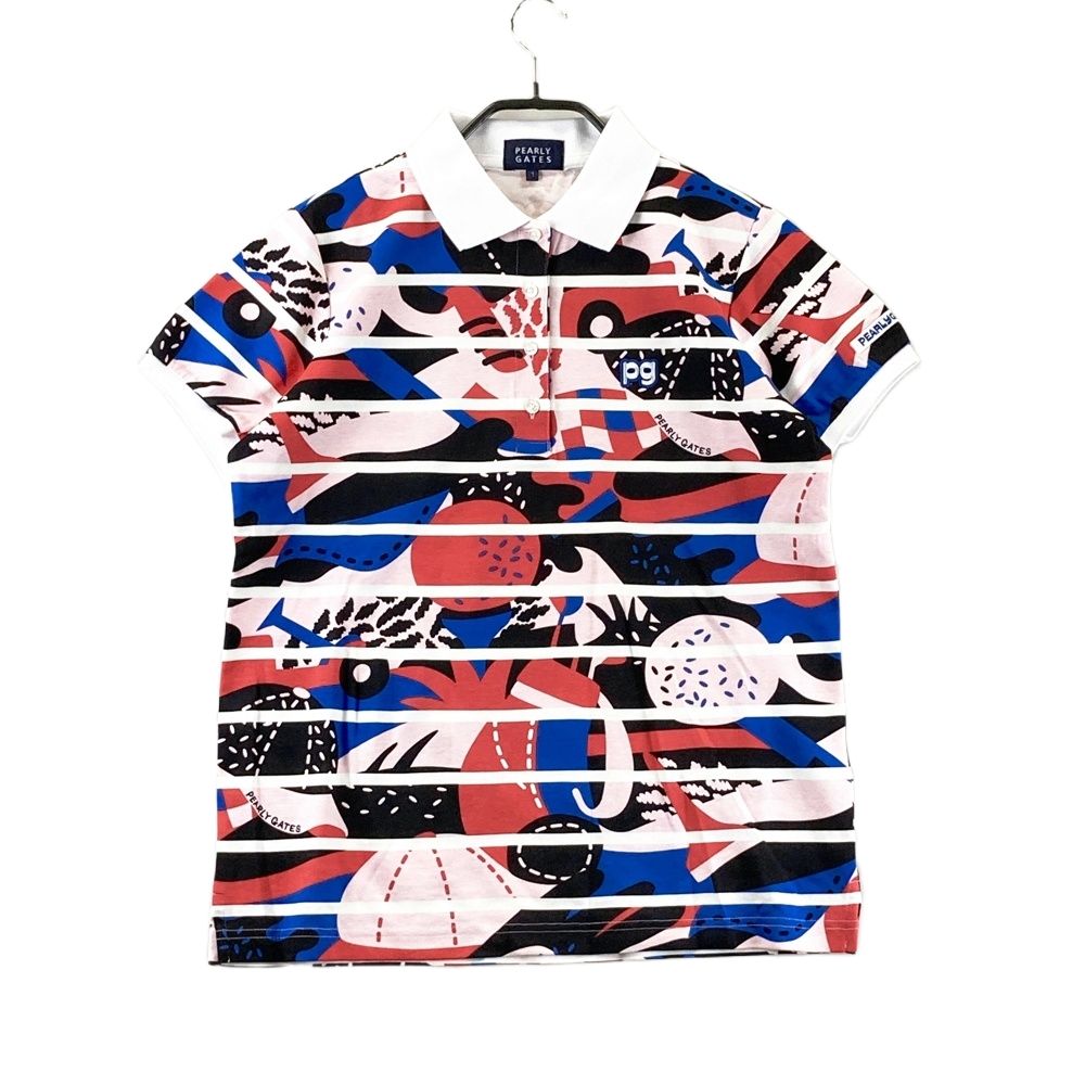 サイズ：1 PEARLY GATES パーリーゲイツ 半袖ポロシャツ ボーダー 総柄