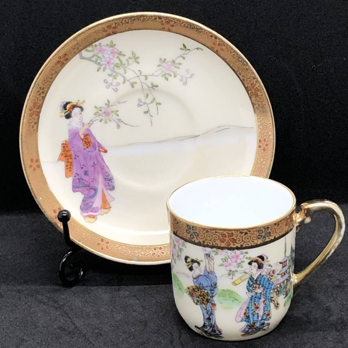 オールドノリタケ 金彩 美人風景画 カップ ＆ ソーサー アンティーク