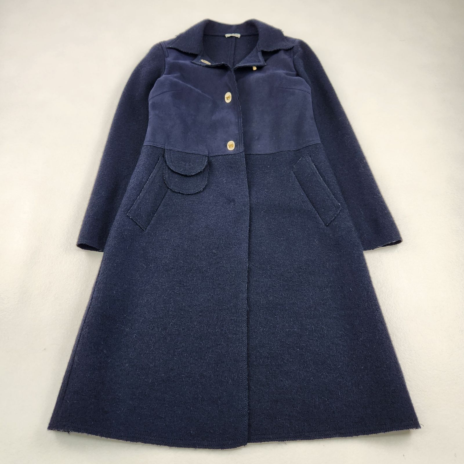 MIU MIU ロングコート 一枚仕立て 切り替え スウェード 金ボタン 38