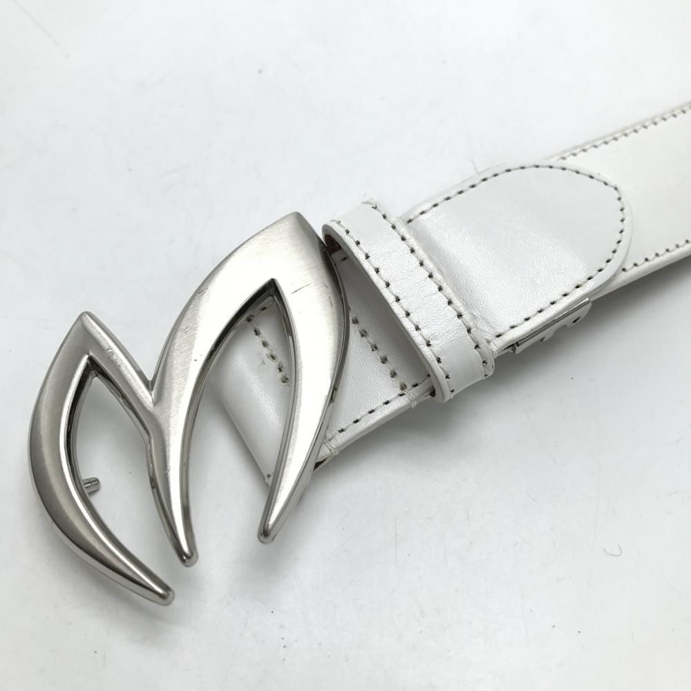 美品】マスターバニー トップ式ベルト 白×ブルー ロゴ シルバー