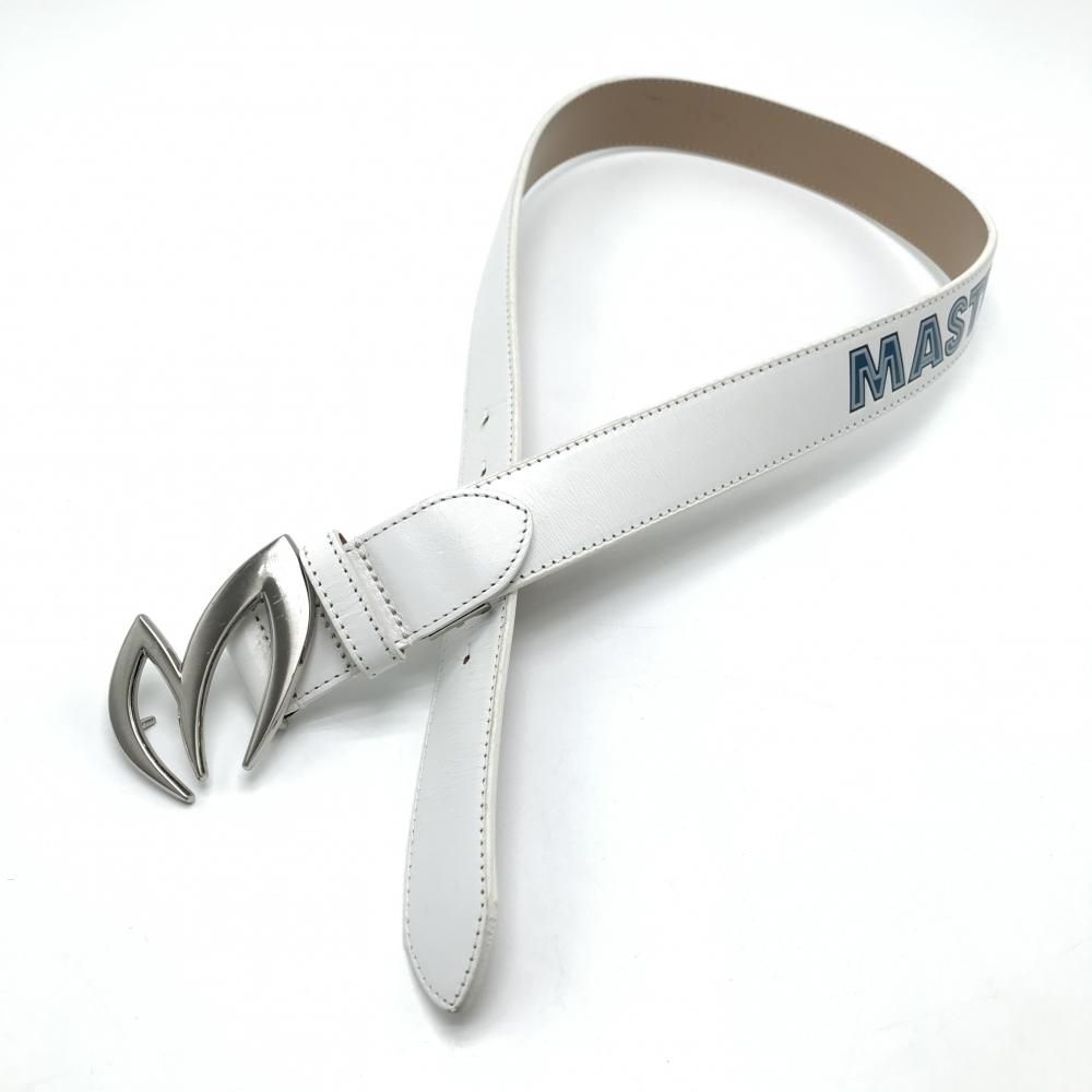 美品】マスターバニー トップ式ベルト 白×ブルー ロゴ シルバー