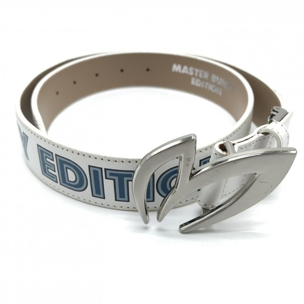 美品】マスターバニー トップ式ベルト 白×ブルー ロゴ シルバー