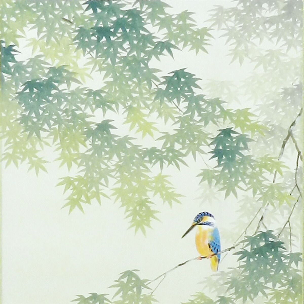 手描き 掛け軸 「翡翠」出口華凰 尺五立 幅54.5×丈190cm 太巻桐箱収納