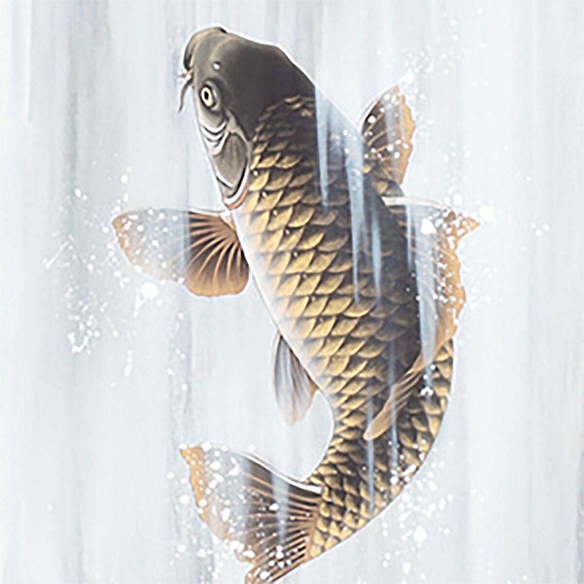 手描き 掛け軸 「松鯉登流図」神田有記 尺五立 幅54.5×丈190cm 太巻桐