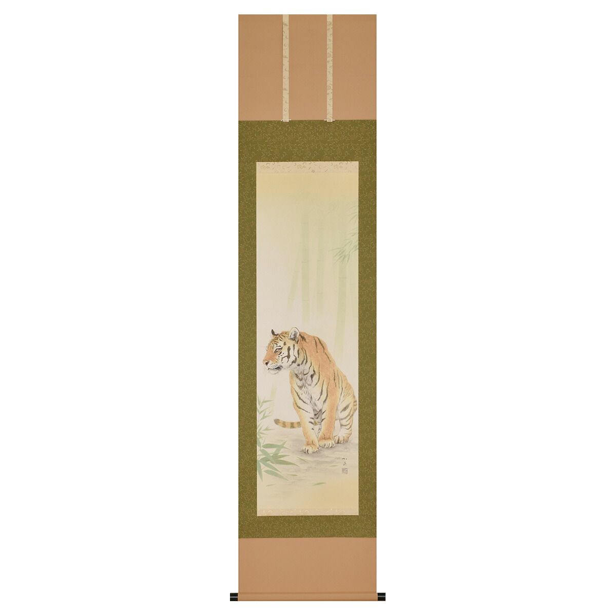 手描き 掛け軸 「竹林虎」白木加葉 半切立 幅47×丈190cm 桐箱収納