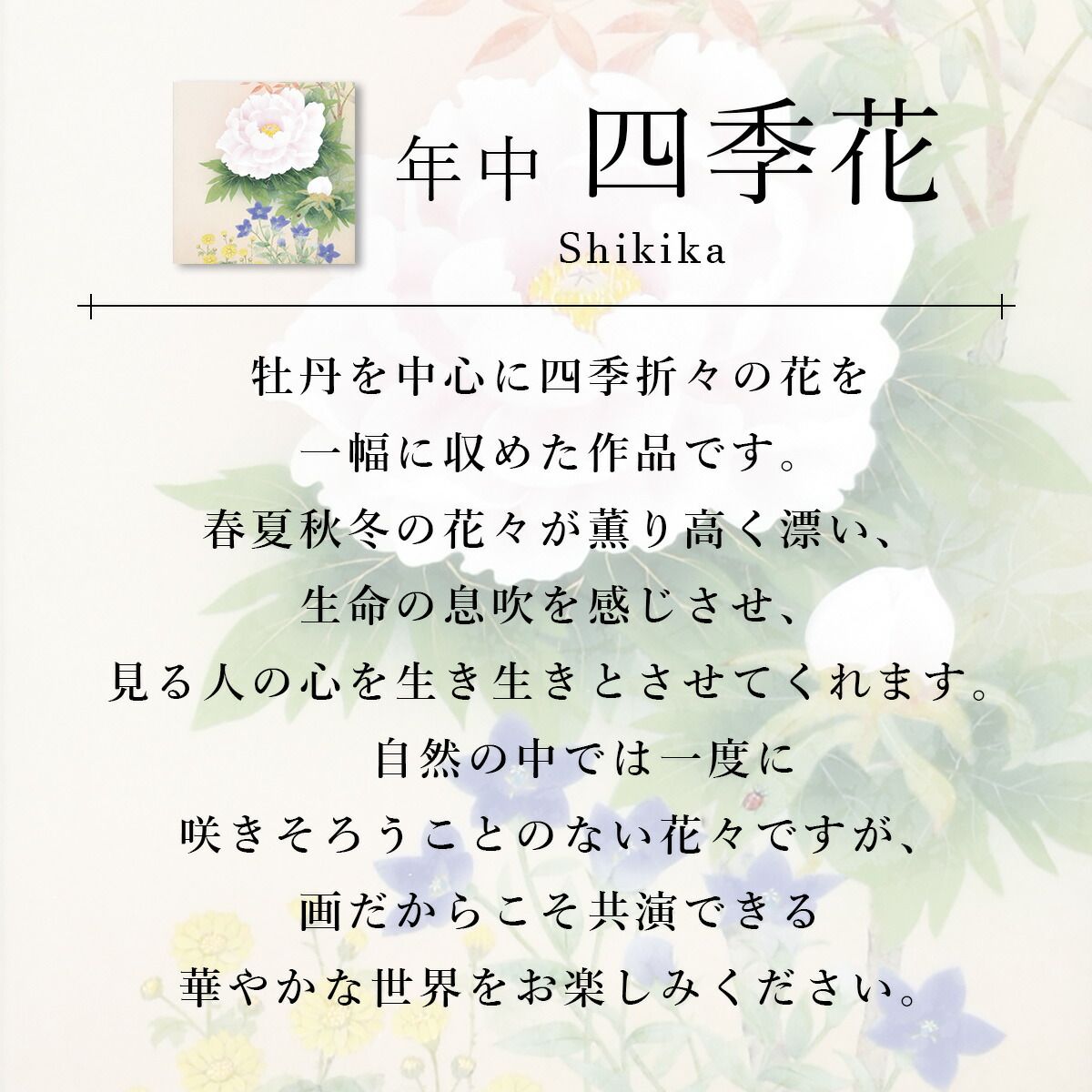 手描き 掛け軸 「四季花」松村朱夏 尺五立 幅54.5×丈190cm 桐箱収納