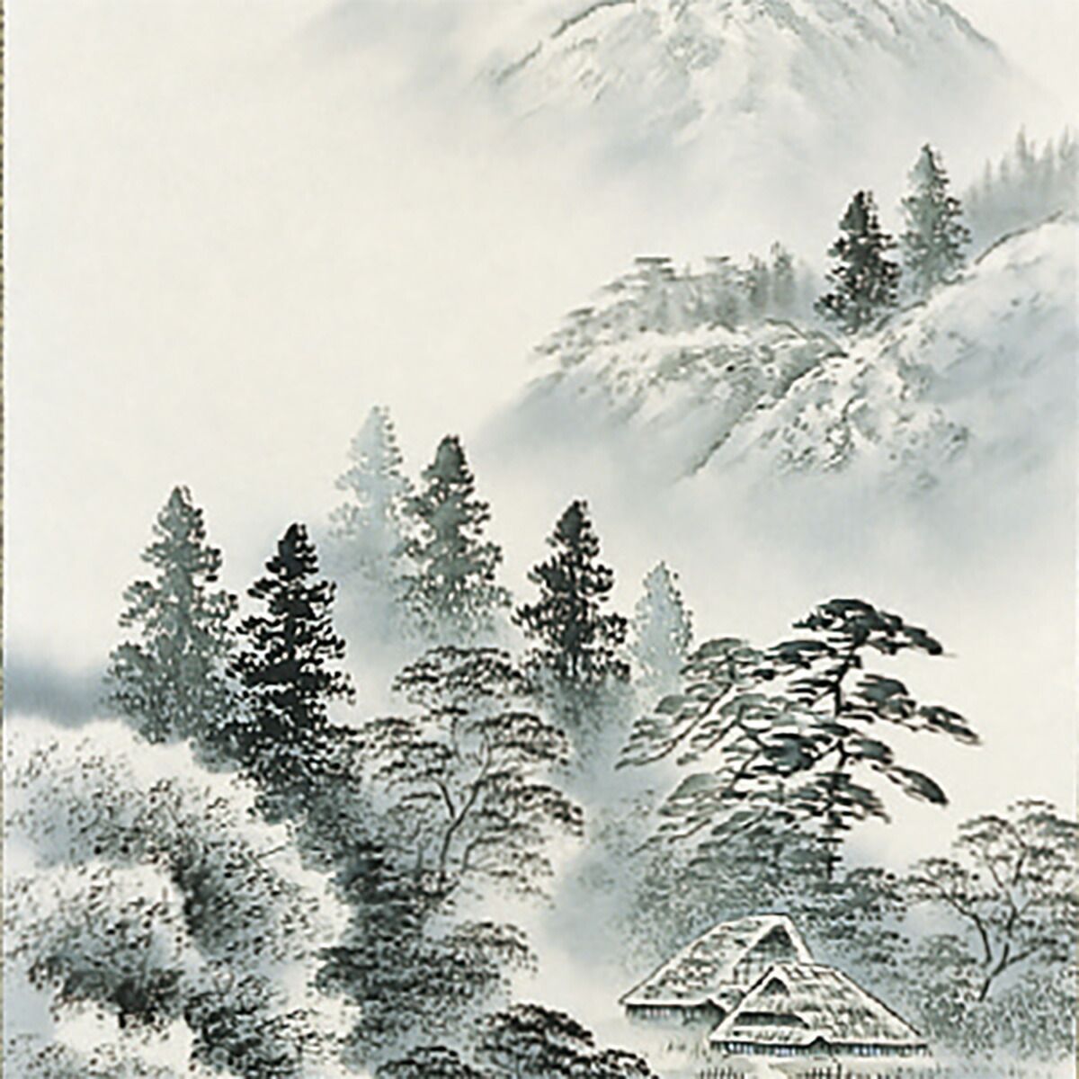 掛軸　水墨山水画　美術名典掲載画家　落款入り　鑑定書付き　桐箱　木箱付き　2 掛軸 水墨山水画 美術名典掲載画家 落款入り 鑑定書付き 桐箱 木