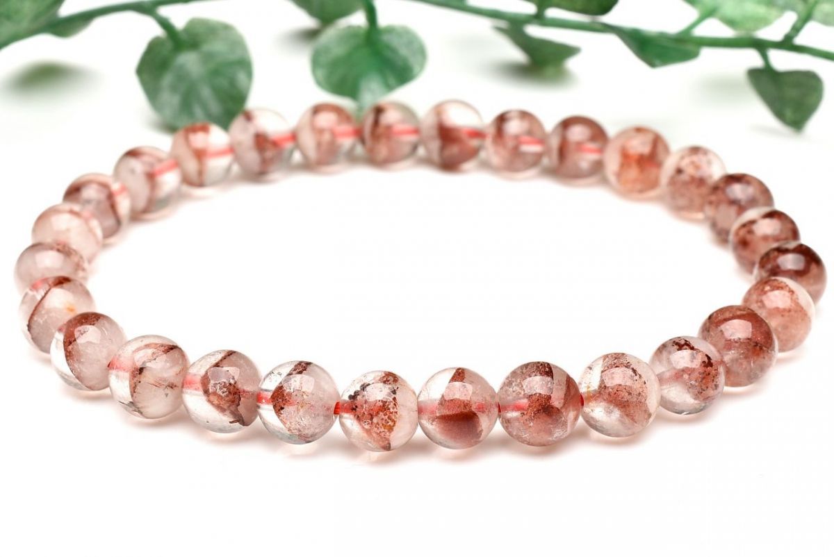 ◆★レッドファントム★オリジナル天然石 パワーストーン ブレスレット 1点物】縁起のいい赤富士 レッドファントムクォーツ 7mm ブレスレット