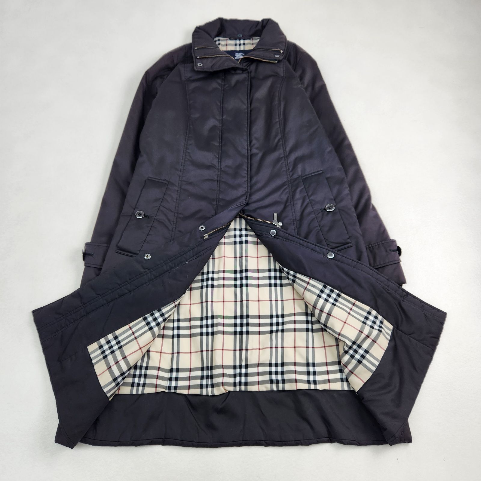 バーバリーロンドン ロングコート 中綿 ノバチェック Aライン 36 S M