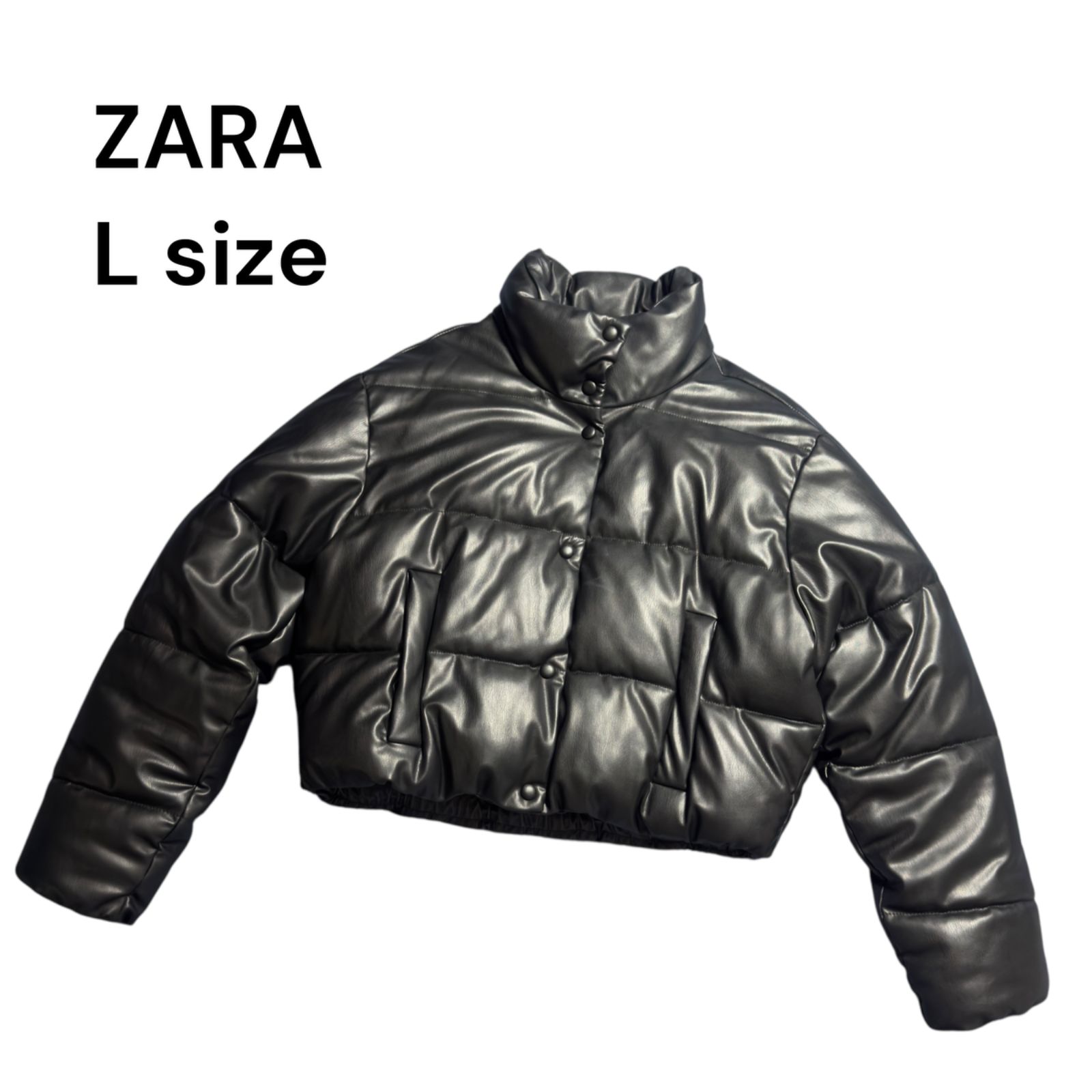 美品✨ZARA フェイクレザー ダウンジャケット ブラック ショート丈 Y2K ZARA フェイクレザージャケット ショート ブラック 黒 Lサイズ - メルカリ