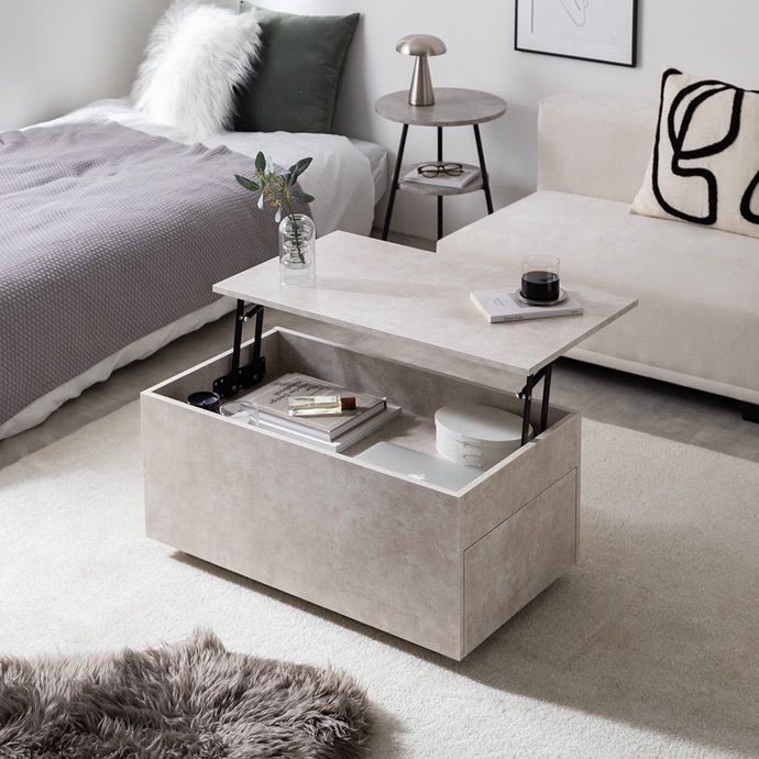 幅80cm】Bolte 昇降式センターテーブル ストーン 収納 リビング