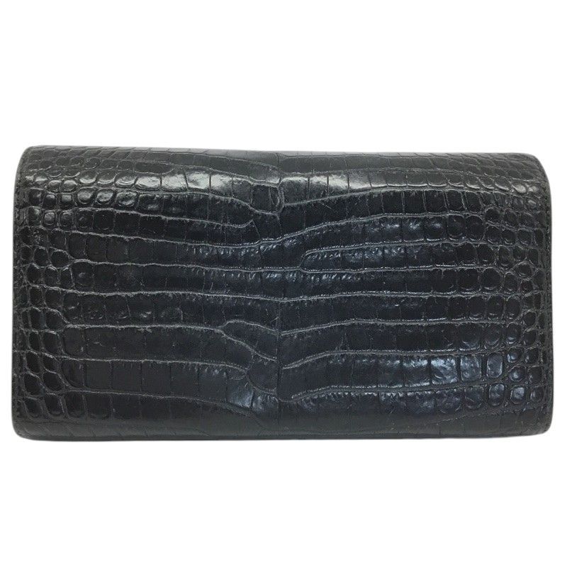 【美品】サンローラン　二つ折り財布　クロコ　ブラック　レザー SAINT LAURENT【サンローラン】YSL クロコ型押し 二つ折り長財布