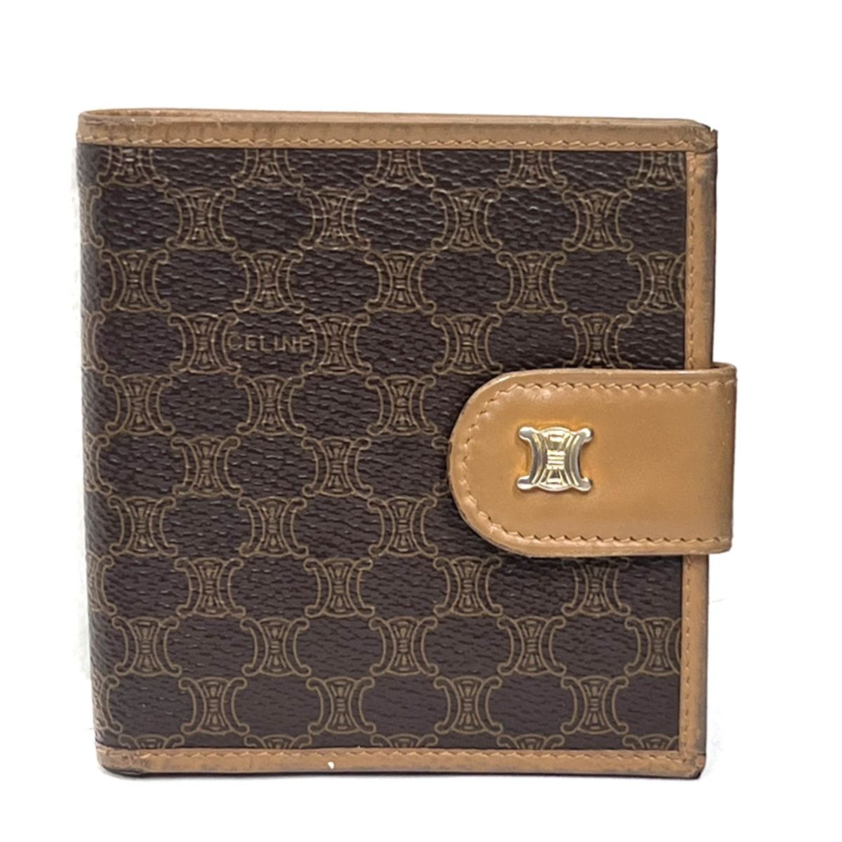 CELINE セリーヌ 二つ折り財布 マカダム柄 ブラウン レザー 07BS235