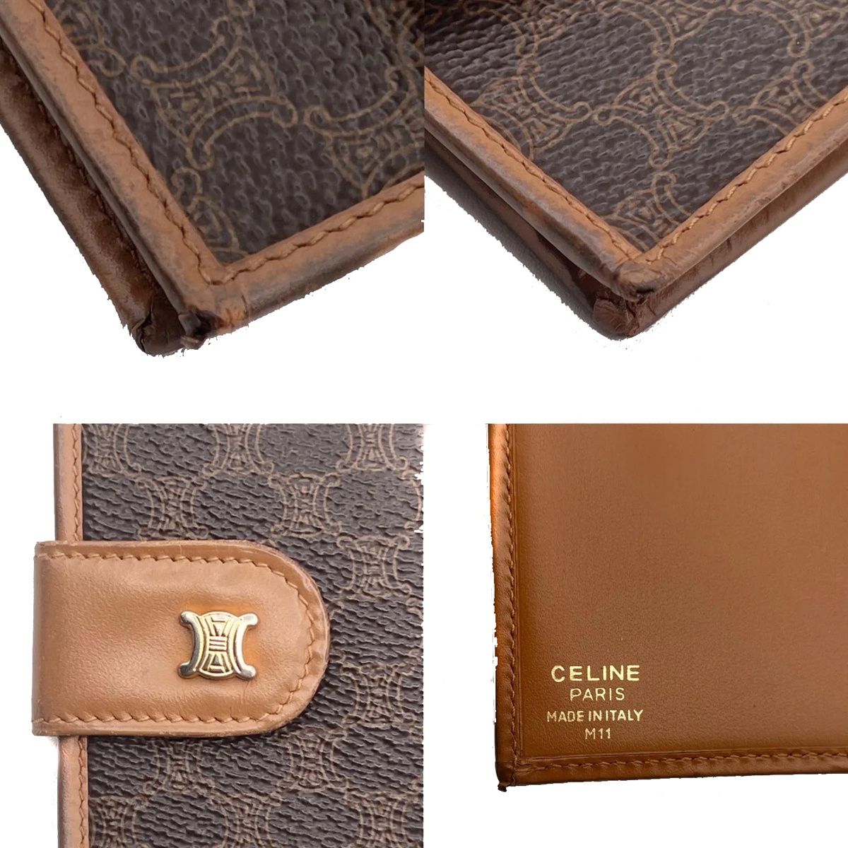 CELINE セリーヌ 二つ折り財布 マカダム柄 ブラウン レザー 07BS235