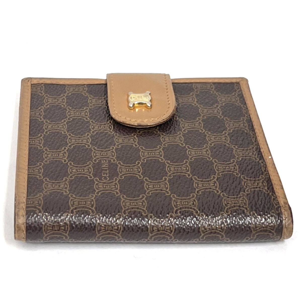 CELINE セリーヌ 二つ折り財布 マカダム柄 ブラウン レザー 07BS235