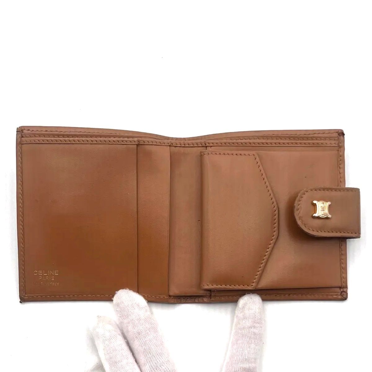 CELINE セリーヌ 二つ折り財布 マカダム柄 ブラウン レザー 07BS235