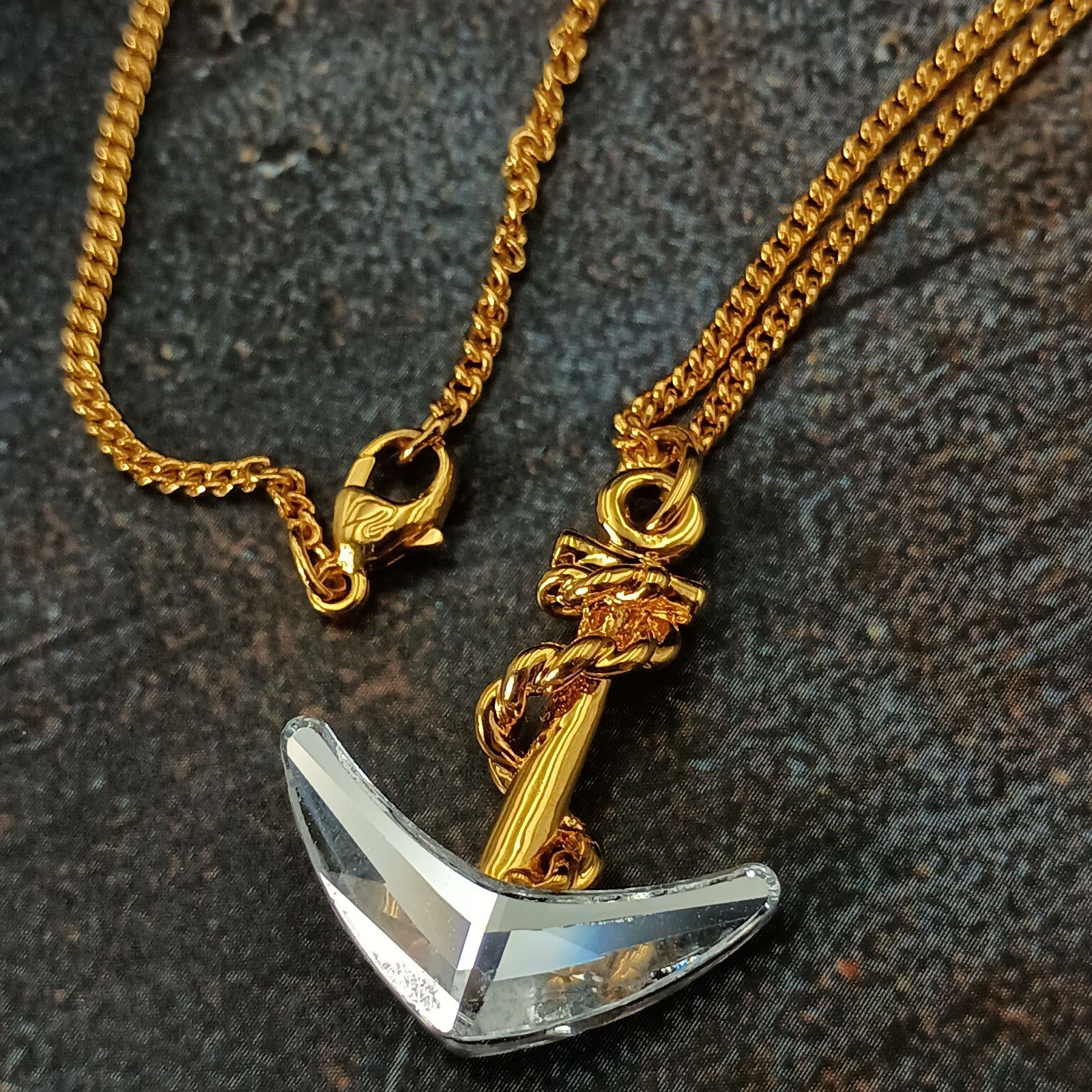 SWAROVSKI スワロフスキー ネックレス イカリ マリン 喜平チェーン 