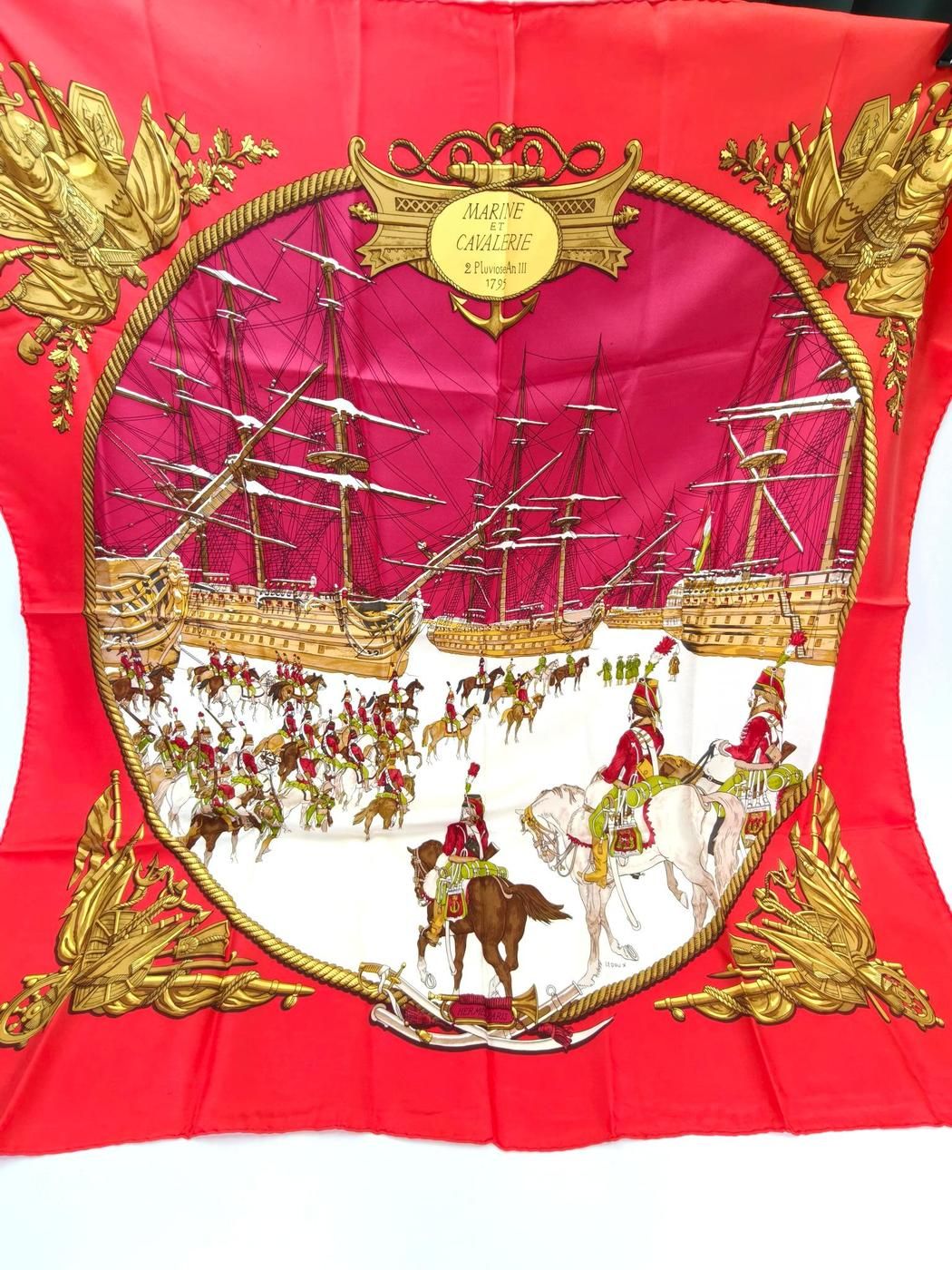 HERMES エルメス カレ90 MARINE ET CAVALERIE 海と騎兵隊 シルク