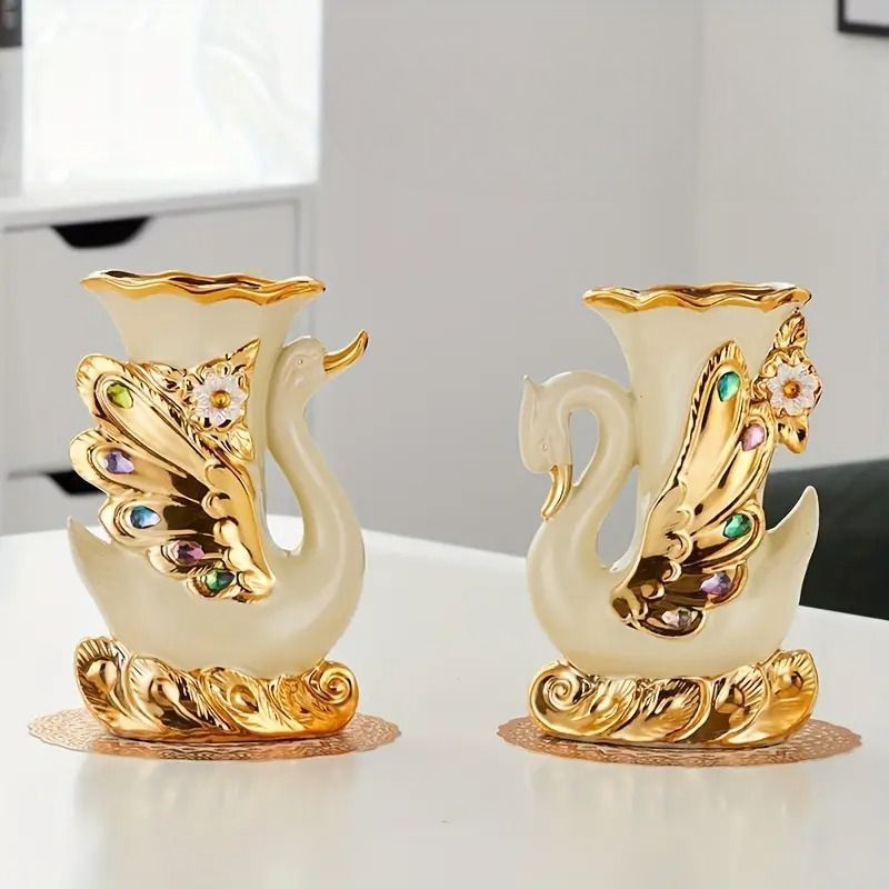 新品?未使用】 花瓶 フラワーベース 花器 磁器 セラミック 白鳥 スワン