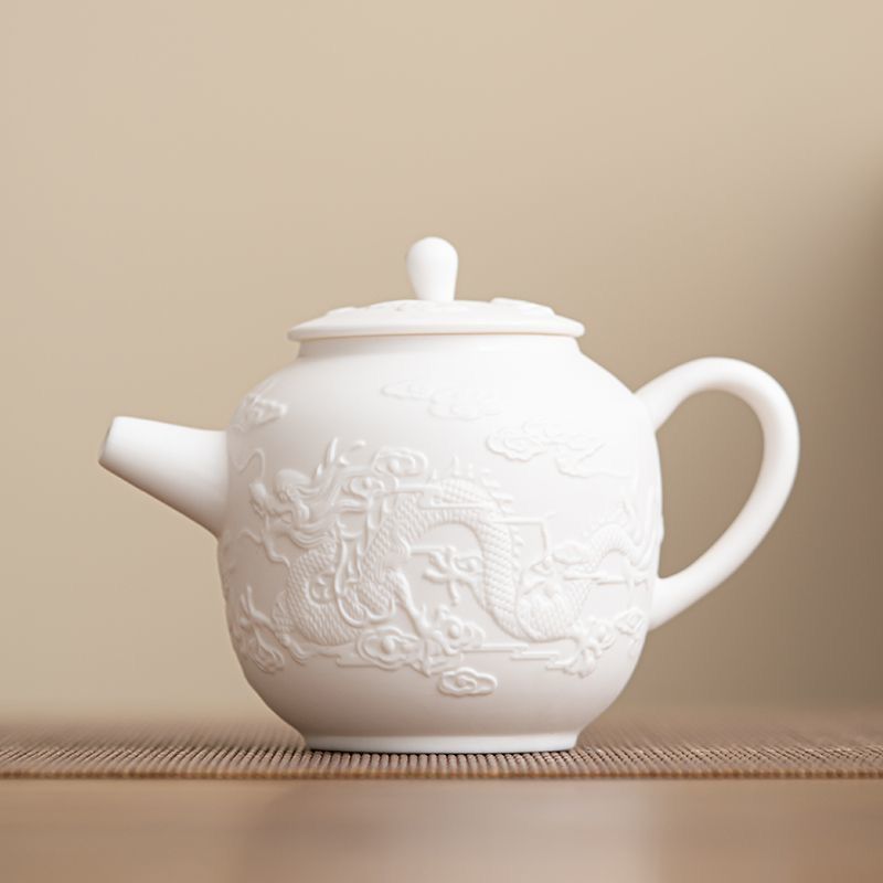 新品・未使用】 白磁 龍鳳茶壺 茶道具茶器 煎茶道具 美術品 工芸品