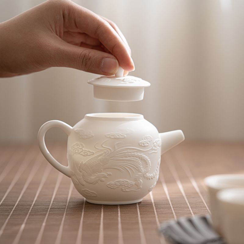 新品・未使用】 白磁 龍鳳茶壺 茶道具茶器 煎茶道具 美術品 工芸品