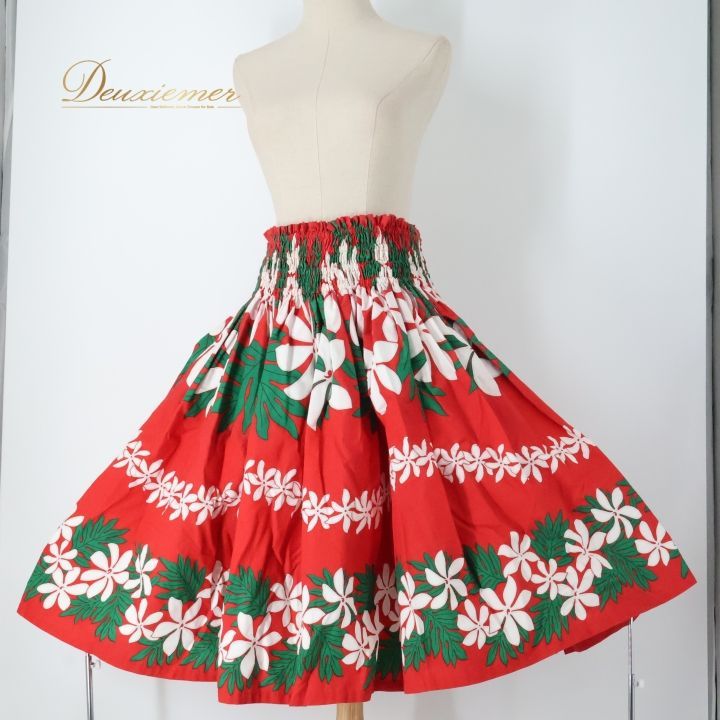 フラダンス 衣装 パウスカート レッド系 ティアレ柄 ハワイアン