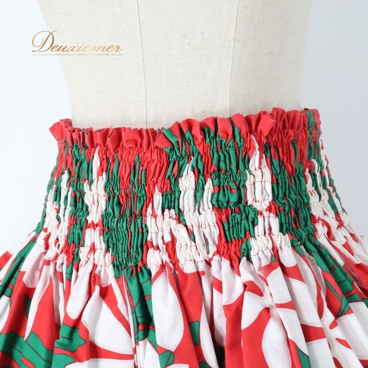 フラダンス 衣装 パウスカート レッド系 ティアレ柄 ハワイアン