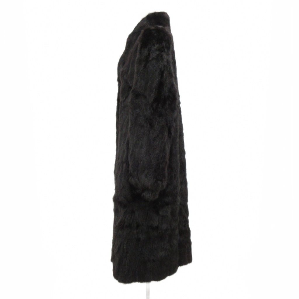 ノーブランド ファーコート 毛皮 ミンク ロング スタンドカラー 黒