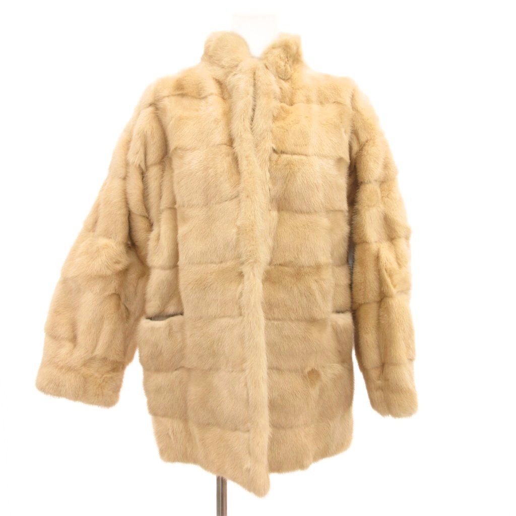 【横段袖】 金SAGA毛皮 ミンクファーコート サガミンク SAGA MINK 金サガ ファーコート ミンク 毛皮 ミドル丈 黄