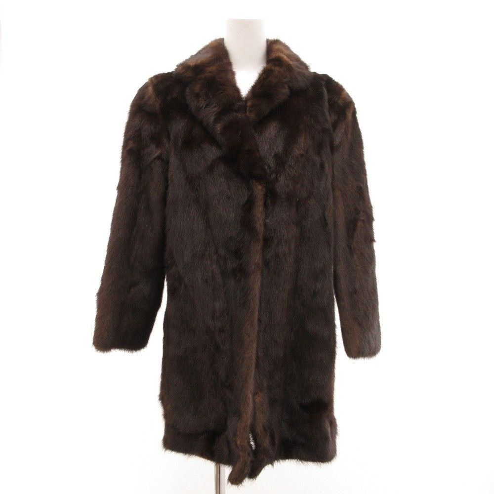 ノーブランド ファーコート ミンク 毛皮 ハーフ丈 11 茶 ブラウン /JS
