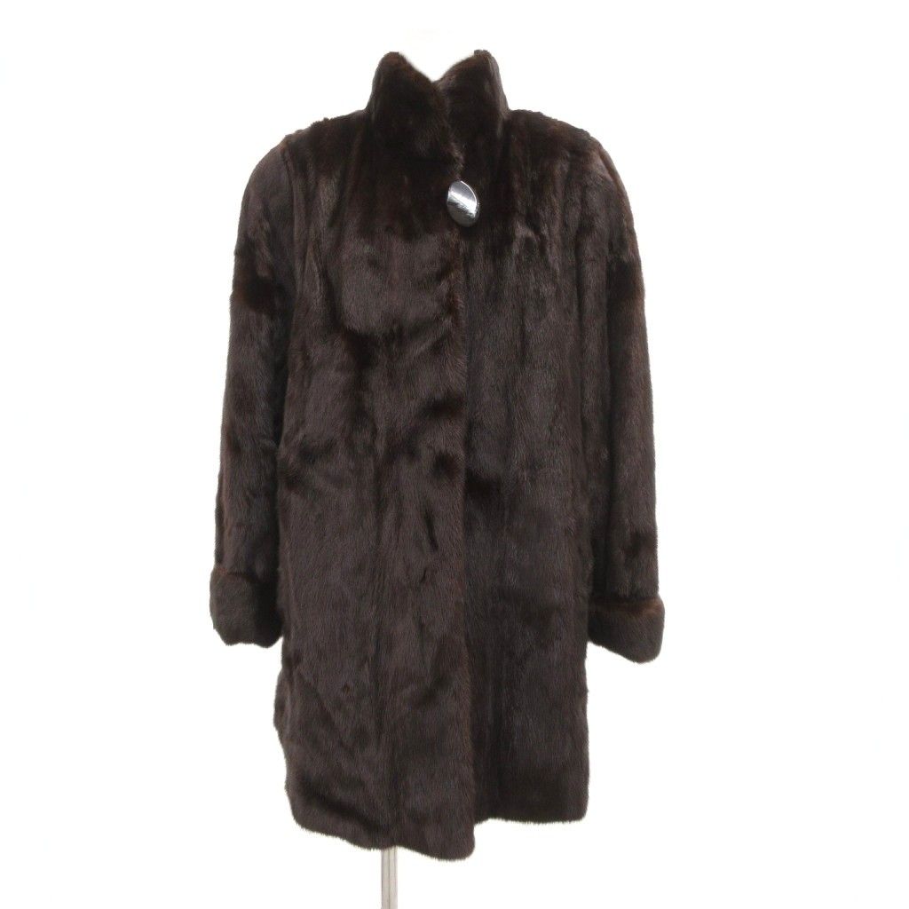 エンバ EMBA ファーコート ミンク 毛皮 裏地総柄 ミドル丈 11 茶