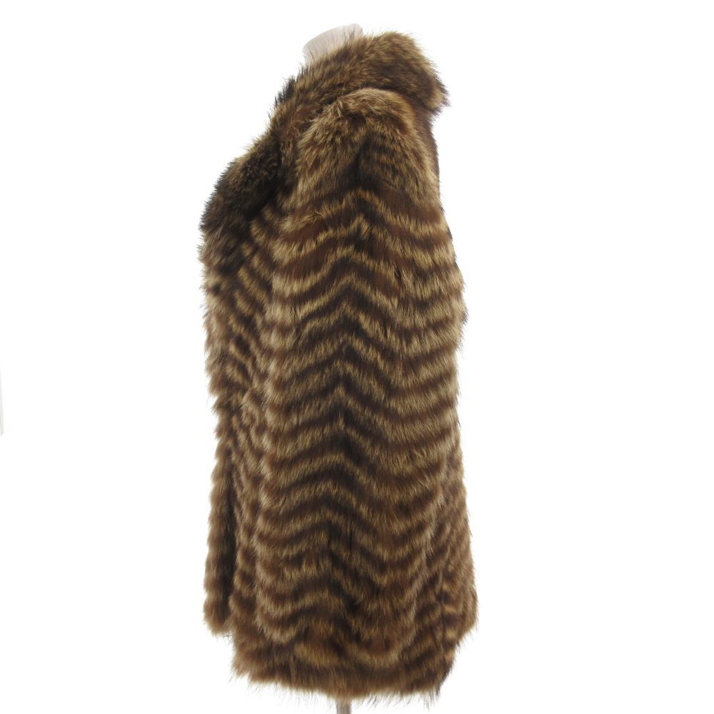 ブラウン毛皮ハーフコート ノーブランド フォックスファーコート 毛皮 ハーフ ミドル丈 11 茶