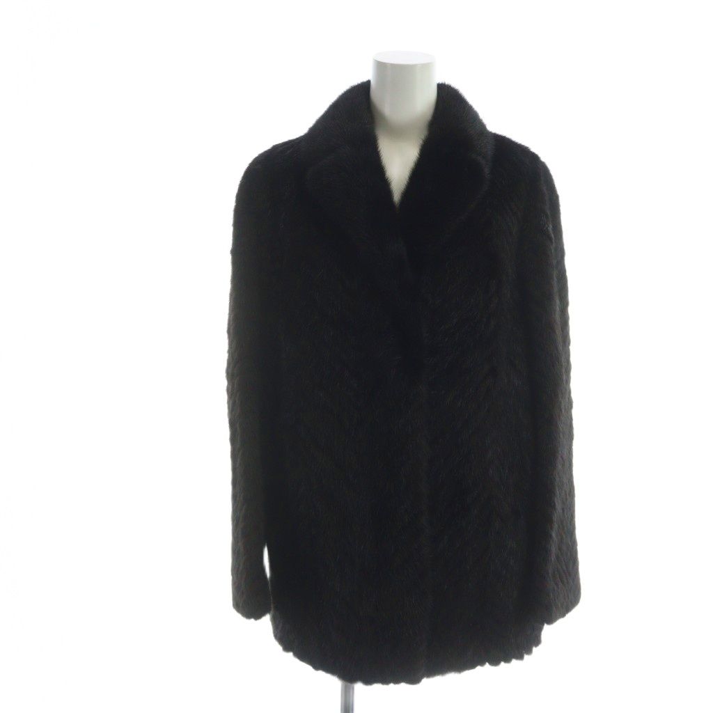 ミンク毛皮コート　ブラック　※名前刺繍あり ノーブランド品 毛皮コート 長袖 ブラックミンクファー ミドル 総裏地