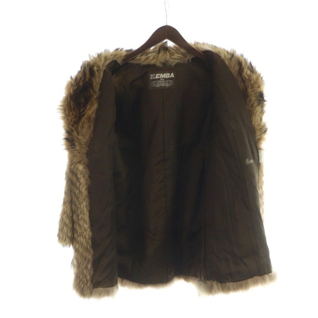EMBA エンバ 毛皮コート ラクーンファー 長袖 ミドル 総裏地 茶